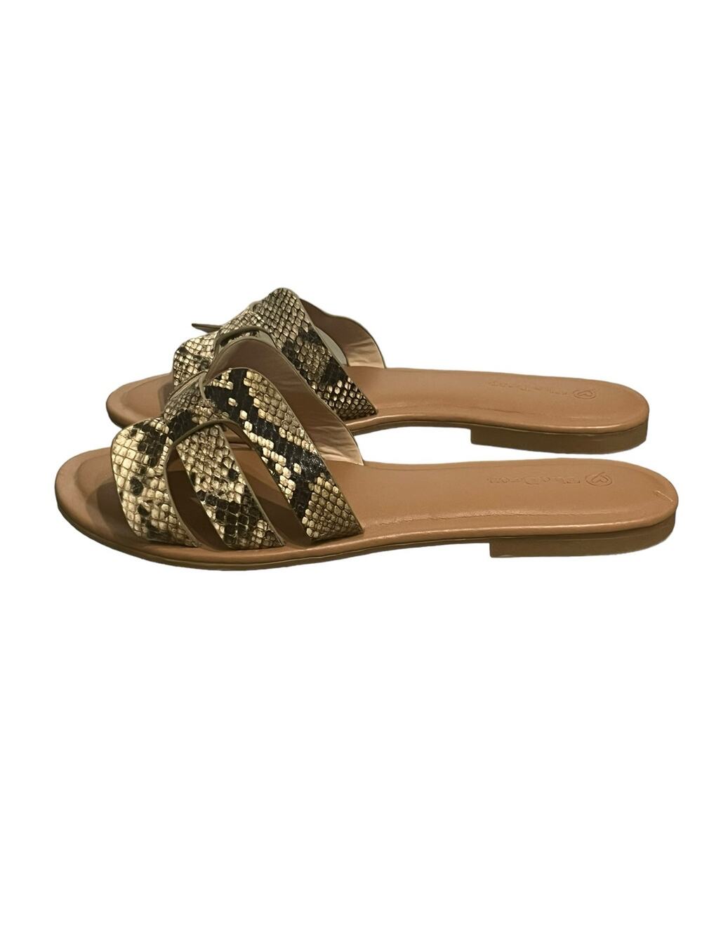The Drop Women's Snake Print Tan Black Sandals SIZE 8